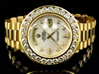 18k Yellow Gold Mens Large Diamond Solid Rolex President Day-Date Diamond Watch