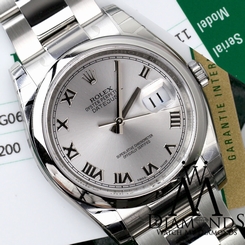 Rolex Datejust 36mm Steel Rhodium (Silver) Roman Dial Oyster Mens Watch 116200