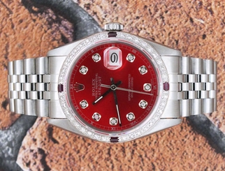 Steel & White Gold RED Diamond Dial, with Diamond and Ruby Bezel Rolex Datejust