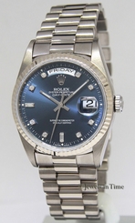Rolex Day-Date President 18k White Gold Blue Diamond Dial Watch 18239 722631242153