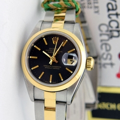 Rolex Lady Datejust Yellow Gold & Steel Black Tapestry Dial 69163 Oyster - WATCH