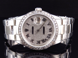 Mens Rolex 36 MM Datejust Oyster Pave Stainless Steel Diamond Watch 4.5 Ct