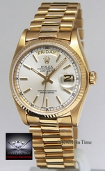 Rolex Day-Date President 18k Yellow Gold Silver Dial Mens Watch 18038