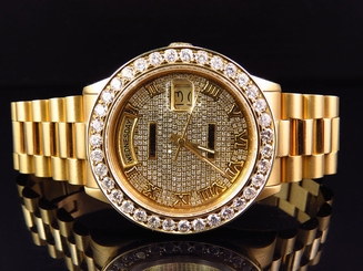 Mens 36 MM Rolex President 18038 18k Yellow Gold Day-Date with 6.5 Ct Diamond