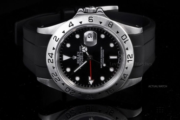 Rolex Stainless Steel Explorer II 16570, Black Dial on a Rubber Strap
