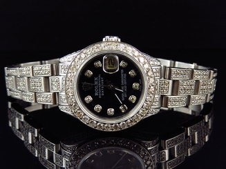 Ladies Stainless Steel Rolex Datejust Oyster Watch 9 Ct Diamond Black MOP Dial