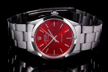 Rolex Stainless Steel Airking 5500, Red Stick Dial on an Oyster Bracelet