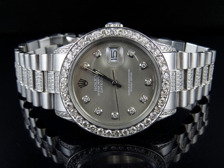 Mens Stainless Steel Rolex Datejust Presidential 36 MM Dial Diamond Watch 8.5Ct