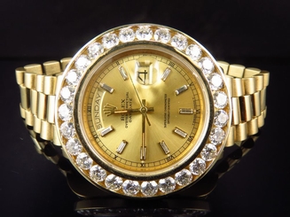 18k Yellow Gold Mens Large Diamond Solid Rolex President Day-Date Diamond Watch