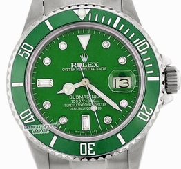 Diamond Rolex Submariner Date Green Hulk 16610 Sport Watch 40mm Stainless Steel