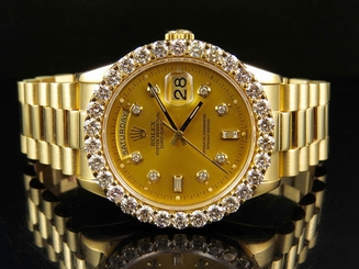  18K Mens Yellow Gold Rolex Presidential Day-Date 36MM Prong Diamond Watch 5.5 CT
