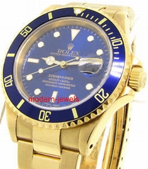 Rolex 16618 Submariner 18k Gold Watch - Blue Dial Mint!