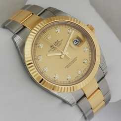 Rolex 126333 DateJust II Gold & Steel 41mm Champagne Dial Diamonds Ret: $14,000