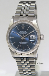 Rolex Datejust Stainless Steel/18k White Gold Bezel Blue Dial Mens Watch 16234
