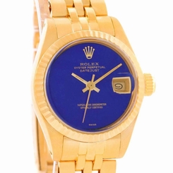Rolex President Datejust Ladies 18k Yellow Gold Lapis Watch 6917