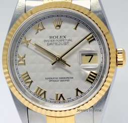 Rolex Datejust 18k Yellow Gold & Stainless Steel Pyramid Dial Mens Watch 16233