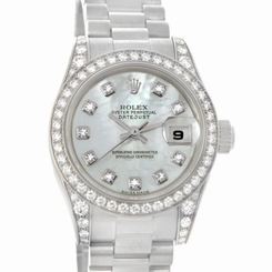 Rolex President Ladies 18K White Gold Diamond Lugs Watch 179159
