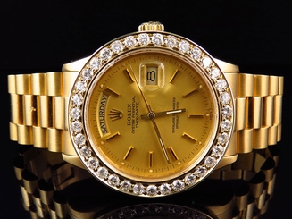 18k Yellow Gold Mens 36 MM Rolex President Day-Date 18038 Diamond Bezel Watch