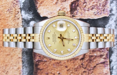 ORIGINAL Champagne Diamond Dial Ladies Rolex Oyster Perpetual Datejust.