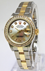 Rolex Datejust 18k Yellow Gold Stainless Steel MOP Diamond Ladies Watch 79163