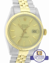 MINT Rolex DateJust 36mm 16013 Two-Tone 18K Yellow Gold Stainless Jubilee Watch