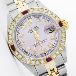 Used Rolex Lady Datejust 6917 Two-Tone Pink Diamond Dial/Bezel/4 Ruby Baguette