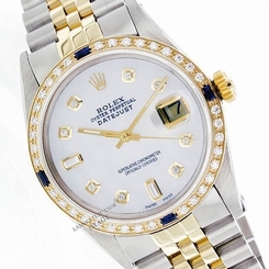Used Rolex Men's Datejust 16013 Two-tone MOP Diamond Dial/Diamond Bezel/Sapphire