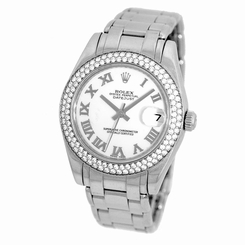 ROLEX 18K White Gold 34mm Masterpiece Pearlmaster Factory Diamonds 81339 Warrant