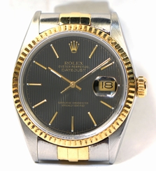 Rolex Datejust Black Tapestry Dial Steel & 18k Yellow Gold 16013