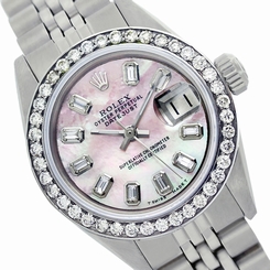 Pre-owned Rolex Datejust 6917 Stainless Steel Pink Pearl 26mm Diamonds Watch