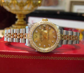 Ladies ROLEX Oyster Perpetual DATEJUST Two-Tone 18k Yellow Gold & Steel DIAMONDS 27543000069