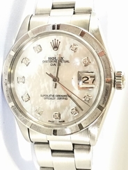 Rolex Date White Mop Diamond Dial Swiss Automatic Stainless Steel Watch