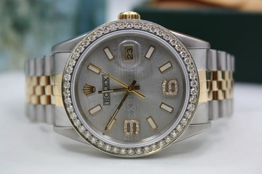 ROLEX DATEJUST 36MM 2 TONE 18K GOLD & STEEL DIAMOND ENCRUSTED WATCH