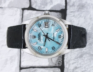 Custom Blue Mother of Pearl Dial Gents Vintage Rolex Oysterdate Precision.