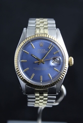 Mens Vintage ROLEX DATEJUST Blue Dial Two Tone Gold Ref 1601 Circa 1970