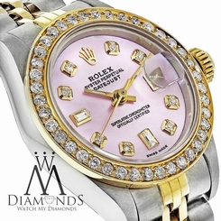 Pre-owned Rolex 69173 Women's Datejust Two-tone Gold Watch with diamond bezel
