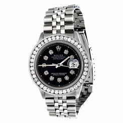 Diamond Rolex Datejust Jubilee Watch Mens 36mm Stainless Steel Black Dial 4 Ct.