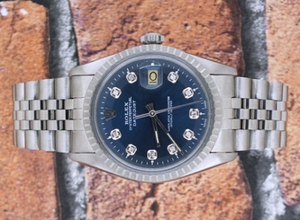 Gents Stainless Steel Blue Diamond Dial Rolex Oyster Perpetual Datejust.