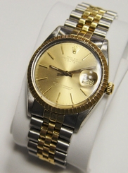 Rolex Date 15053 34mm Engine Bezel Steel & Gold Champagne Automatic 1986