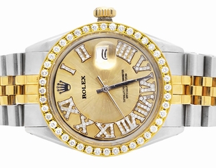 Mens Stainless Steel Rolex Two Tone Datejust 36 MM Gold Roman Number 2.8 Ct