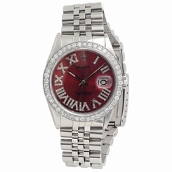 Mens Rolex 36mm Datejust Jubilee Red Roman Stainless Steel Diamond Watch 3 Ctw.