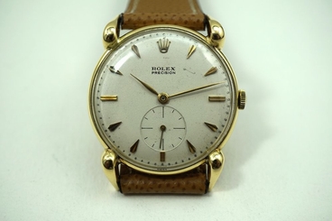ROLEX 4332 PRECISION 18K YELLOW GOLD C. 1947 w/GRASSHOPPER LUGS & ORIGINAL DIAL