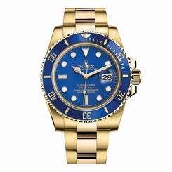 NEW Rolex Submariner 18k Yellow Gold Blue Dial Automatic Mens Watch 116618 BL