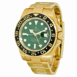 ROLEX 40mm 18K Yellow Gold GMT Master II Ceramic Green Dial # 116718 Warranty