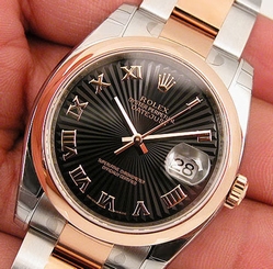 Rolex DATEJUST 116201 Mens Steel & Pink Gold Oyster Black Sunbeam Dial 36MM