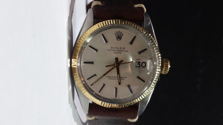 Mens Vintage ROLEX DateJust Leather & 18k Gold Watch 1969 Ref. 1500