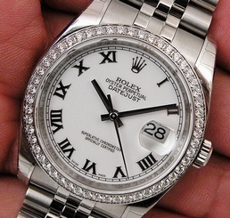 Rolex DATEJUST 116244 Mens Steel/White Gold White Roman Dial Diamond Bezel 36MM