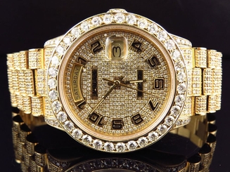 18K Mens Full Diamond Yellow Gold Rolex Presidental Day-Date 36MM Diamond Watch