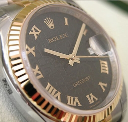 MENS ROLEX DATEJUST 116233 SS/18K YELLOW GOLD BLACK JUBILEE ROMAN DIAL 36MM NEW