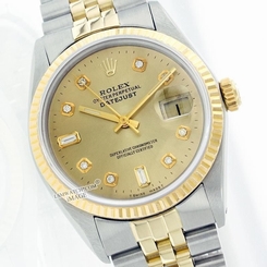 Rolex Watch 16013 Men's Datejust Two-Tone Steel/Gold Champagne Dial & 18k Fluted